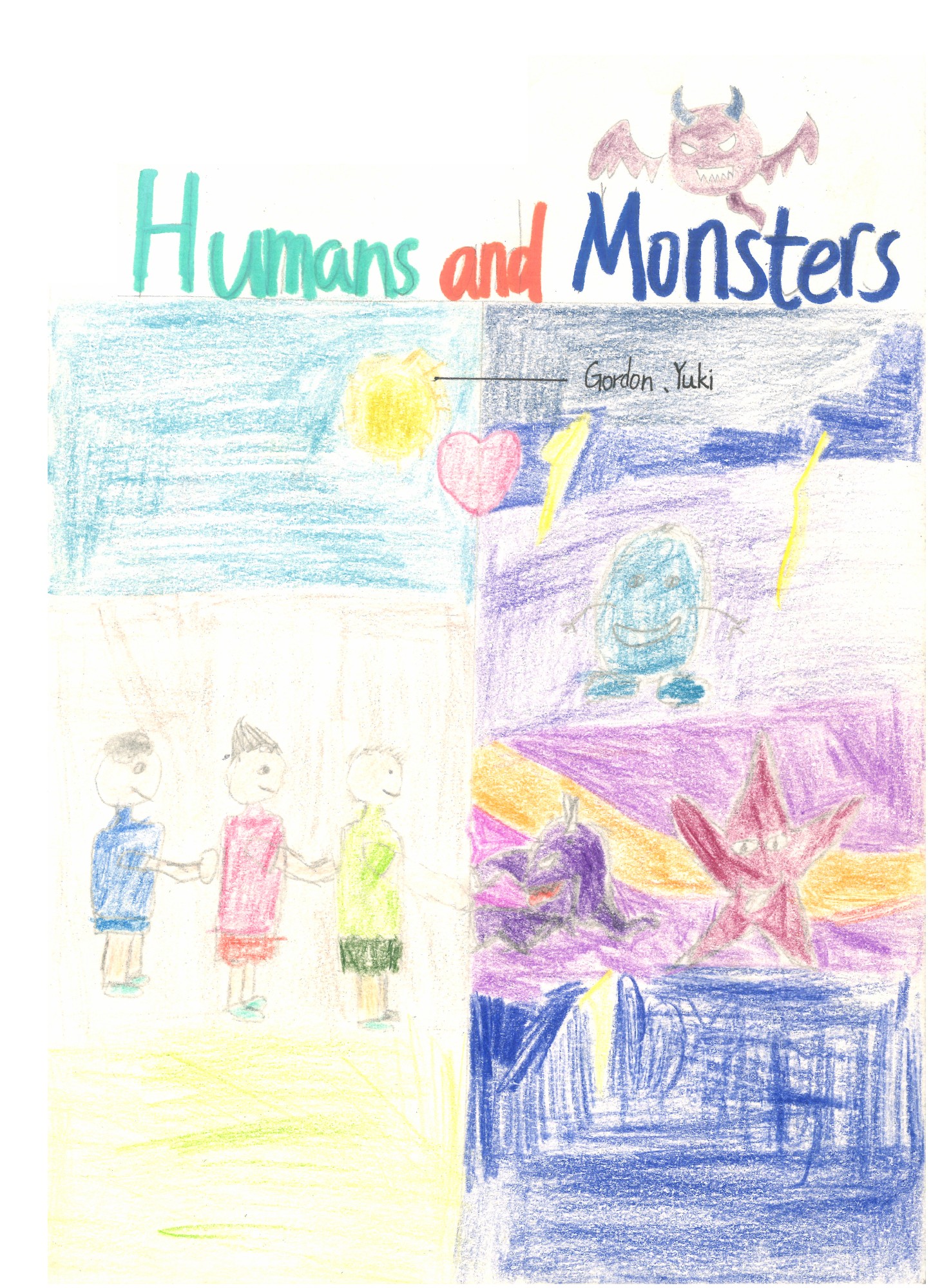 Humans and Monsters 手绘故事封面,共同署名 Gordon、Yuki